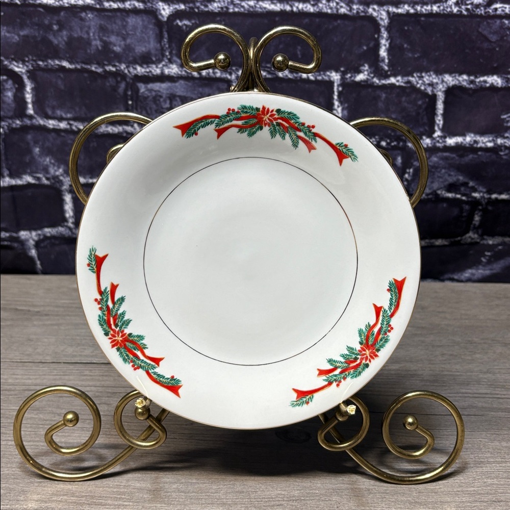 Set of 6 Tienshan Fairfield Poinsettia and Ribbons Saucers